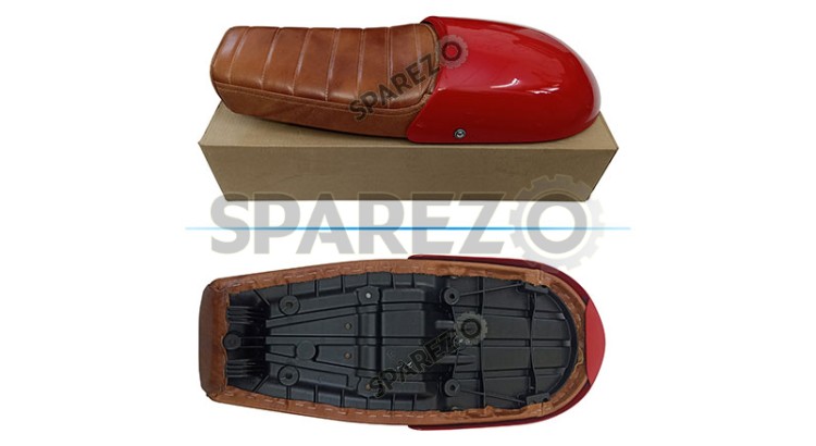 Royal Enfield GT and Interceptor 650cc Leather Dual Seat With Red Cowl  D8 - SPAREZO